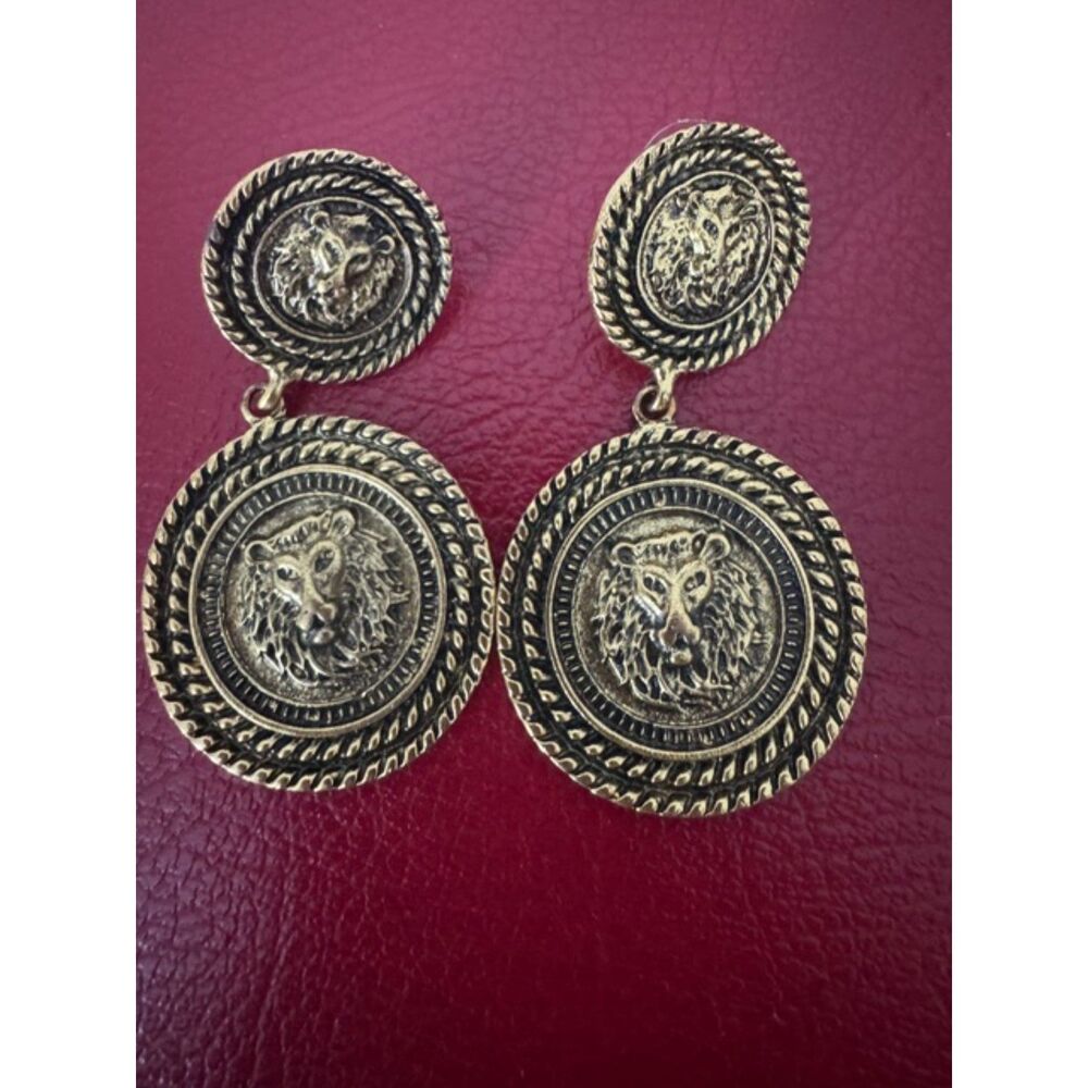 Vintage style Antiqued gold-tone statement earrings.